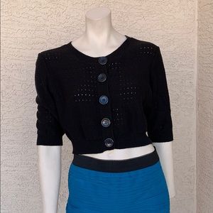Express Black Cropped Button-Front Sweater L COTTON Retro